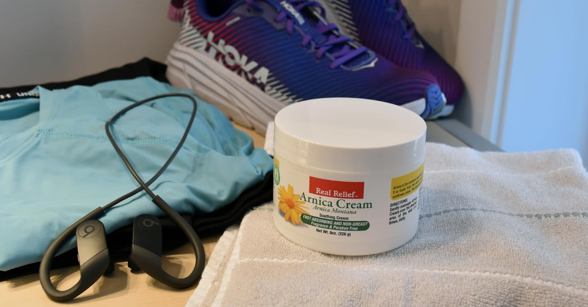 Real Relief in a gym bag lifestyle shot showing portable everyday use