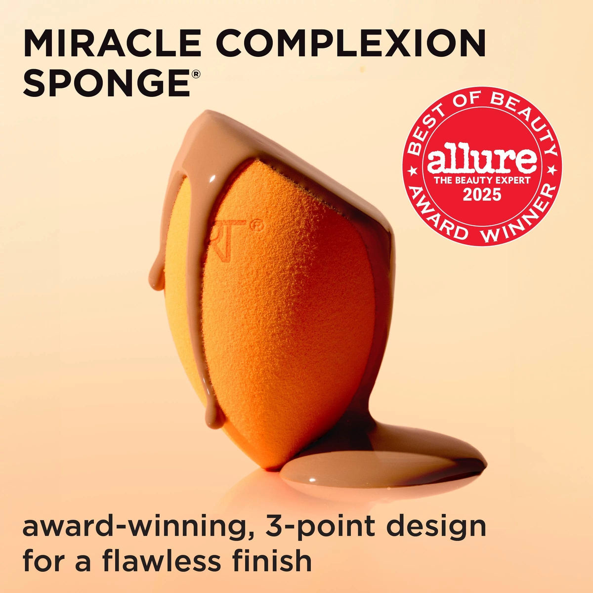 Real Techniques three sponges arranged flatlay for size and shape visibility