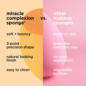 Real Techniques wet versus dry sponge comparison showing expanded texture