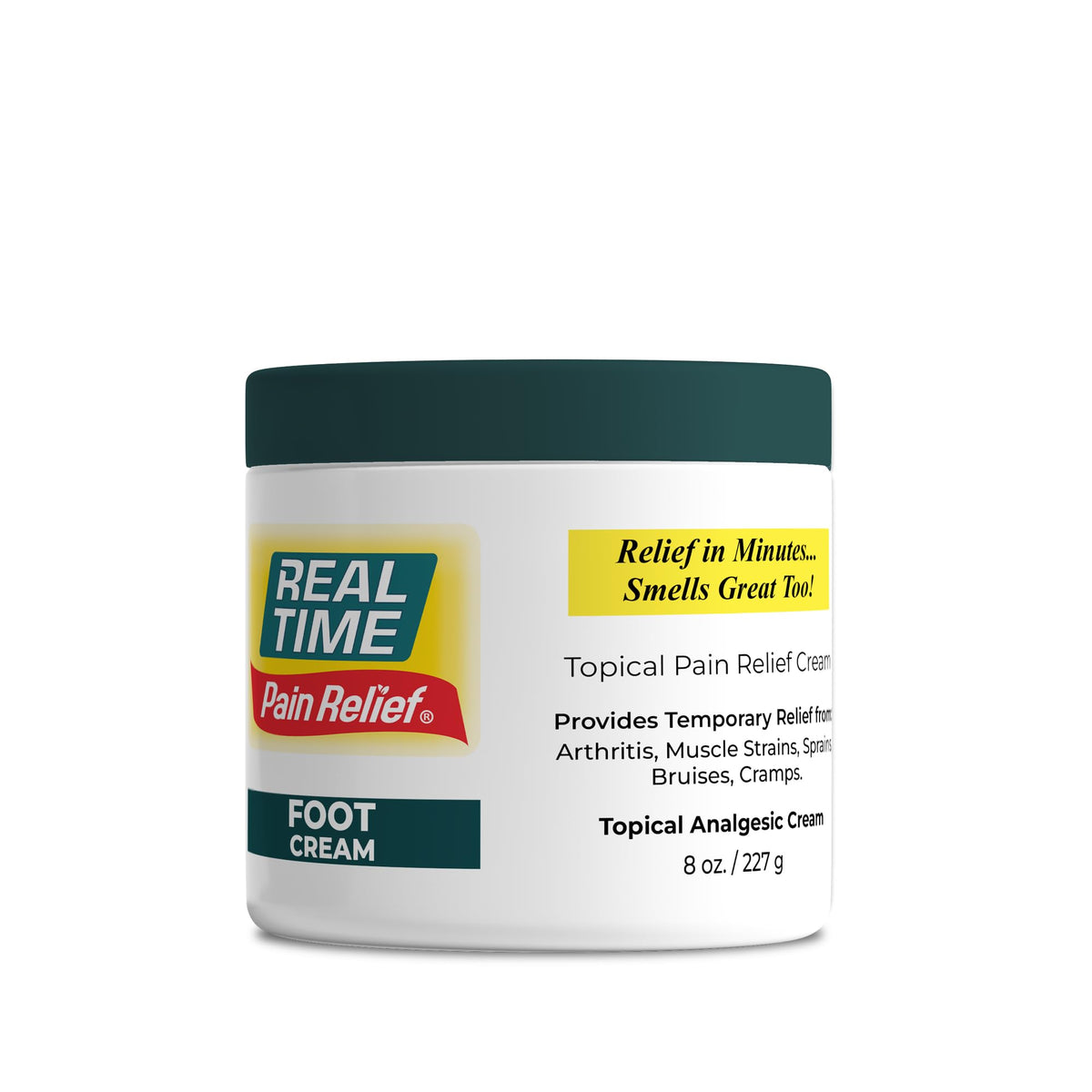 Real Time Pain Relief front jar view showing packaging and clear product name benefit