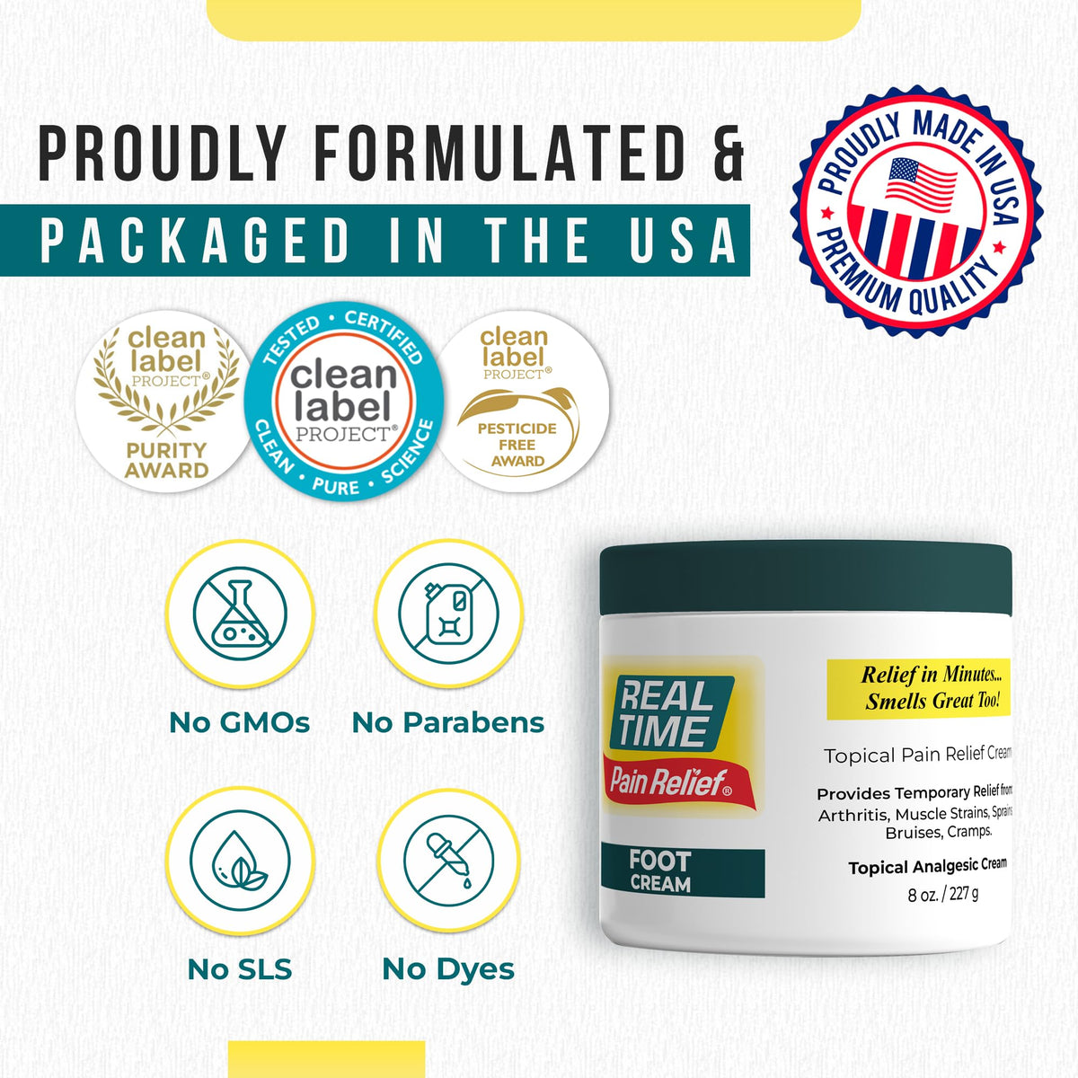 Real Time Pain Relief jar held in hand to show 8oz size and portability benefit