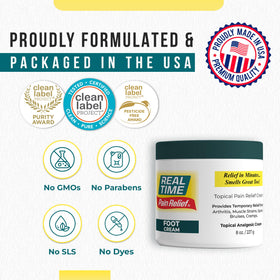 Real Time Pain Relief jar held in hand to show 8oz size and portability benefit