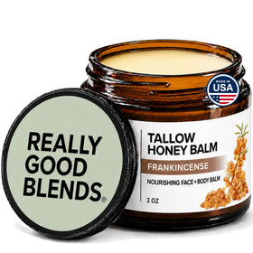 Really Good Blends front jar Frankincense balm shows compact travel-ready moisturizer