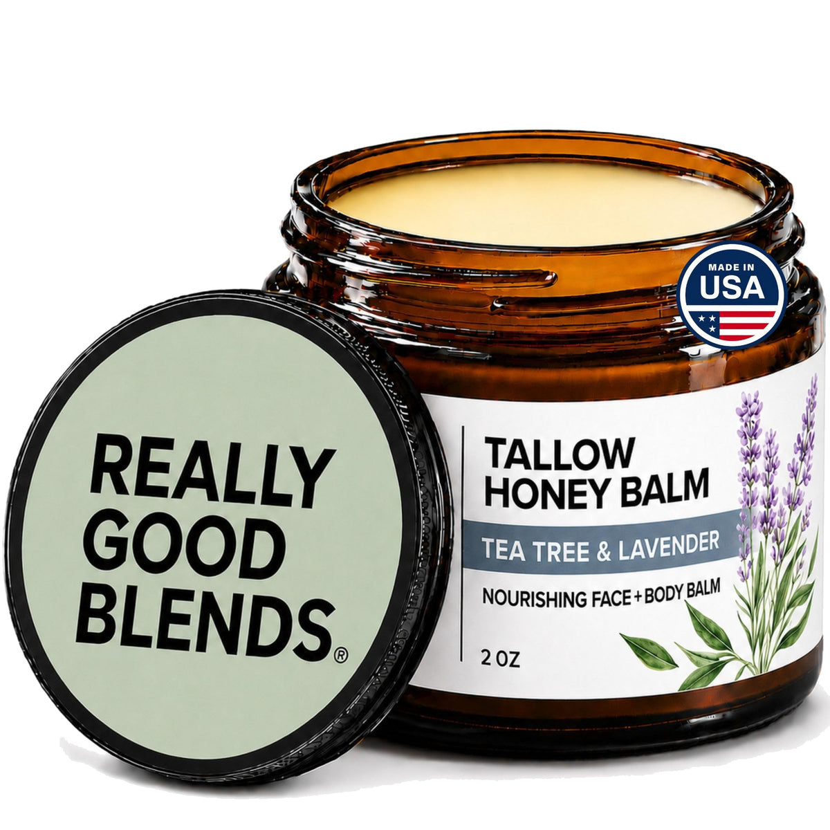 Really Good Blends front jar showing product branding and compact 2 oz size for travel