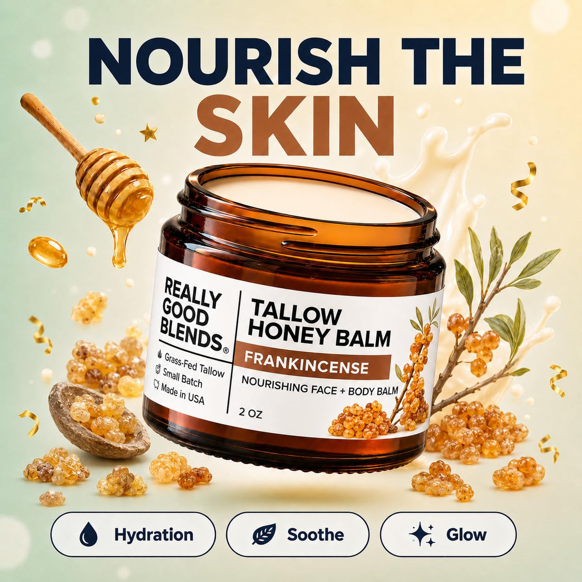 Really Good Blends ingredients display tallow honey beeswax olive oil quality sourcing
