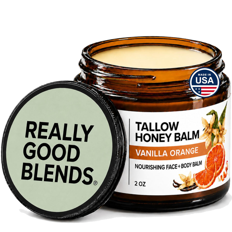 Really Good Blends front jar showing label and compact 2 oz size benefit