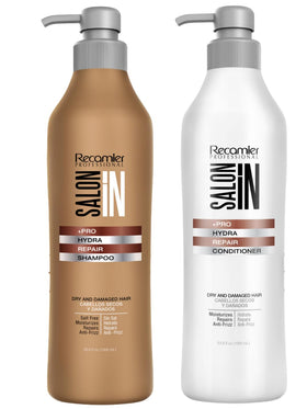 RECAMIER PROFESSIONAL SALON IN front bottles showing repair set and easy dispensing benefit
