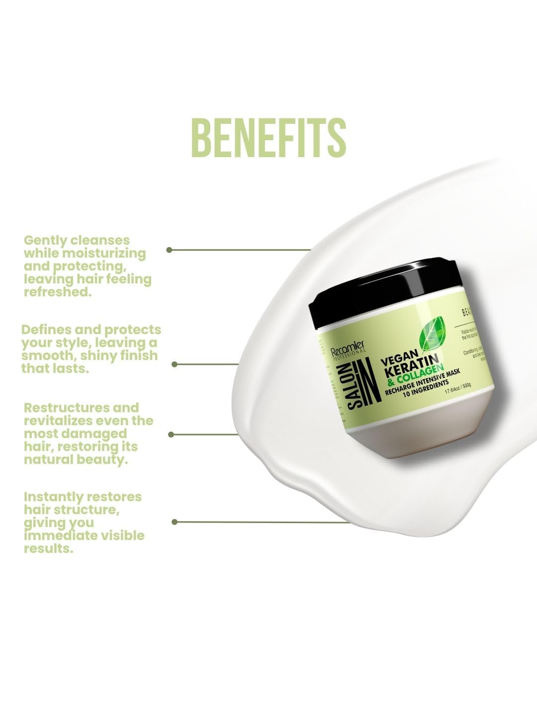 Recamier ingredient collage with argan oil and avocado representing nourishment and shine