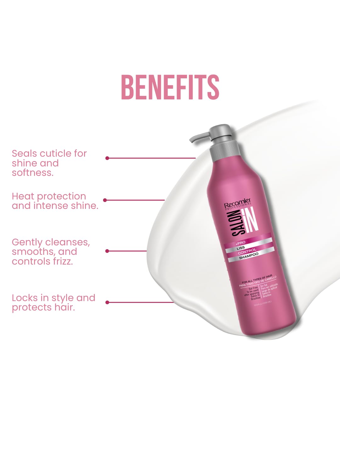 RECAMIER pump dispensing shampoo showing smooth texture for gentle hydration