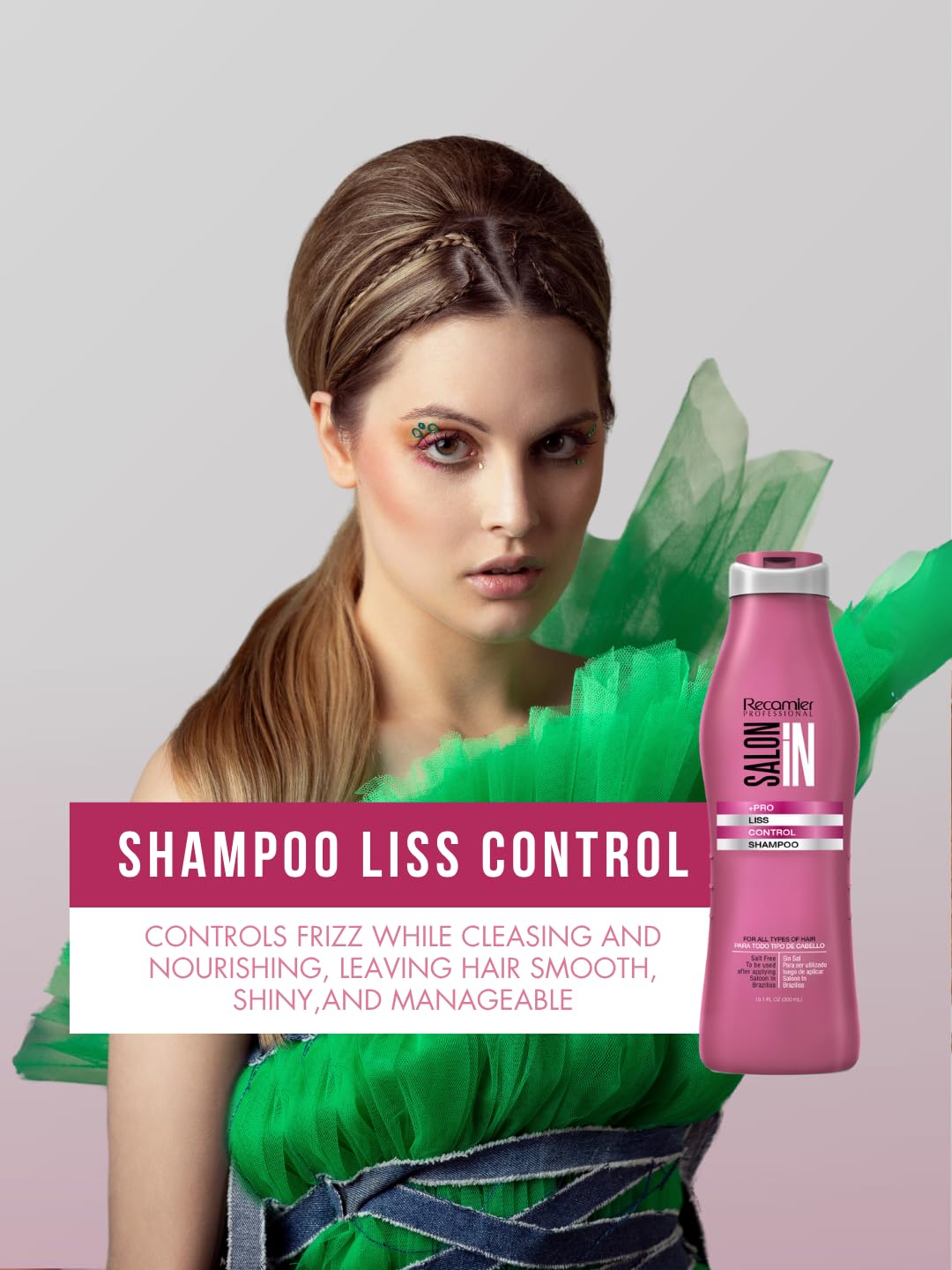 Recamier Salon In pump dispensers demonstrating easy salon-style use