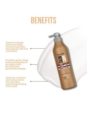 RECAMIER shampoo pump in hand demonstrating easy dispensing and professional convenience