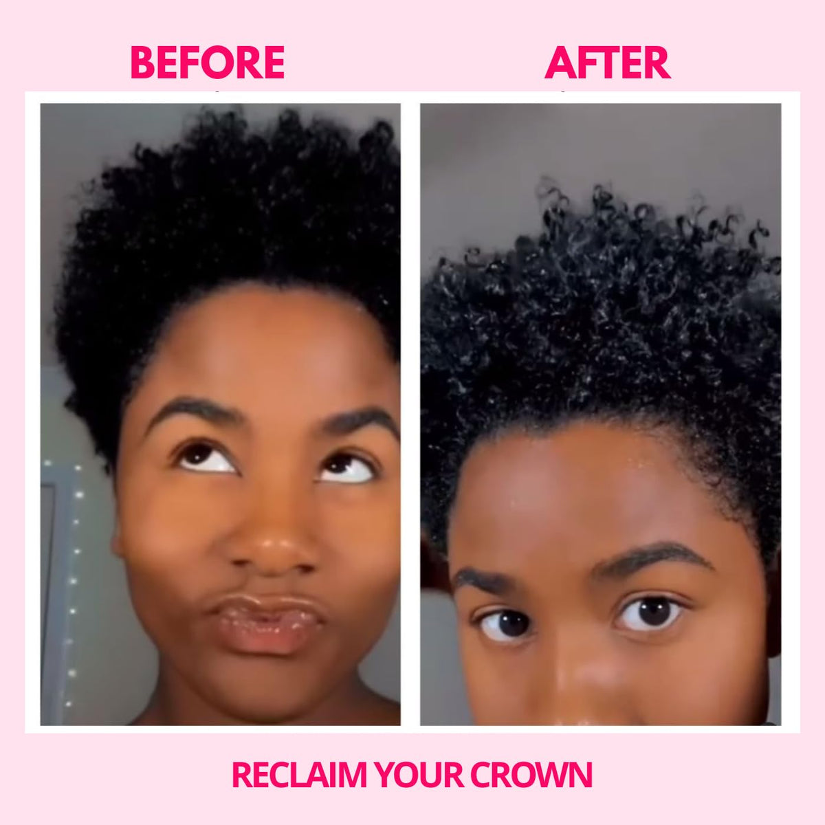 Reclaim Your Crown before and after curls showing enhanced definition and shine