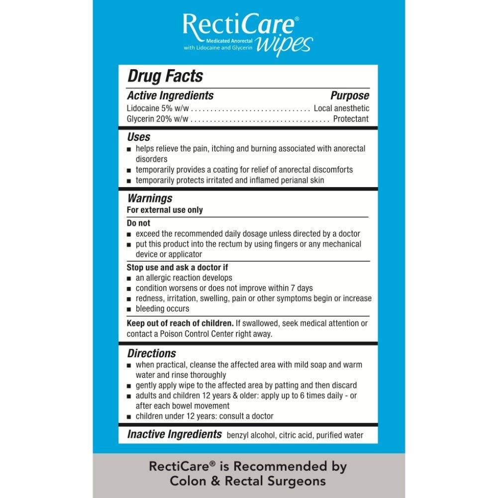 RectiCare wipe in hand demonstrating size and discreet portability
