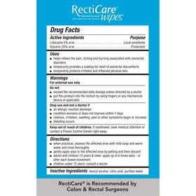 RectiCare wipe in hand demonstrating size and discreet portability