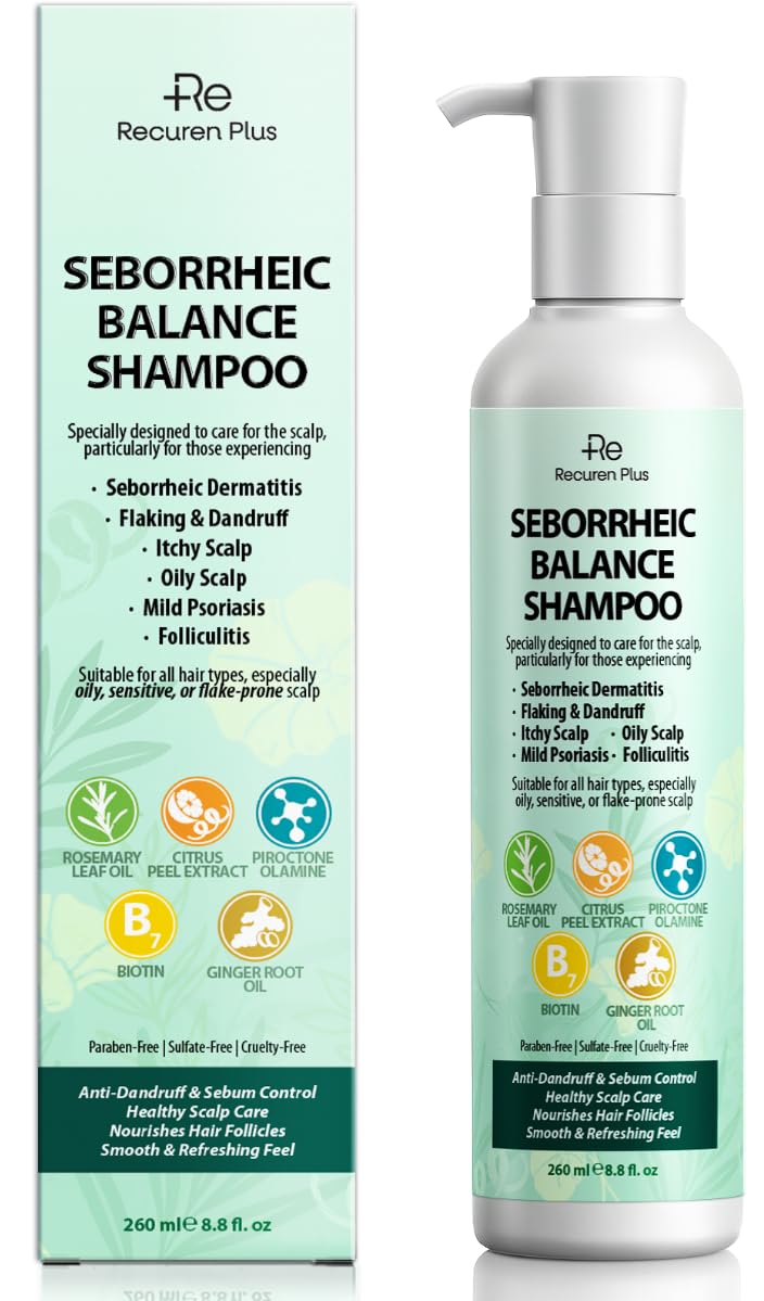 Recuren Plus front packaging showing bottle and benefit for dandruff control