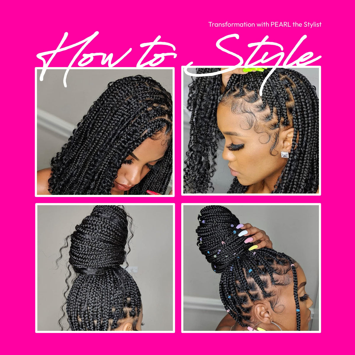 Red by Kiss before-and-after box braids showing reduced frizz and high shine finish