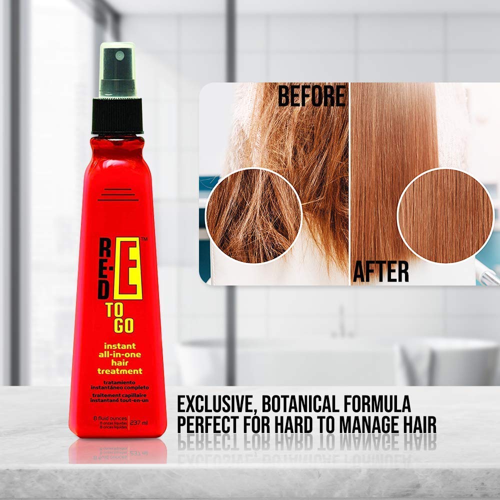 Red-E To Go being applied to damp hair to detangle and control frizz