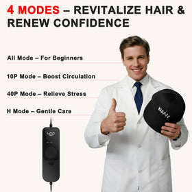 Red Light Hair Growth Cap controller closeup showing simple buttons for easy timing benefit