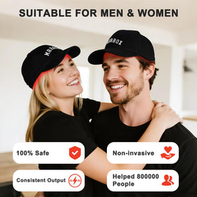 Red Light Hair Growth Cap packaging showing included items and warranty benefit