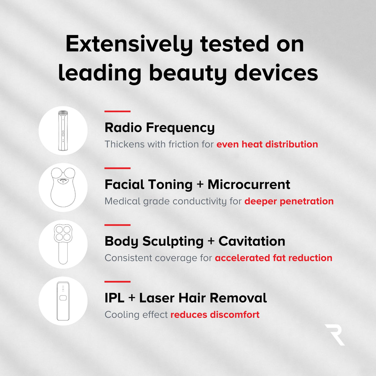 RED Medical Supplies ingredient label displaying niacinamide and hyaluronic, transparent formulation benefit