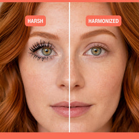 Redhead Revolution before and after lashes demonstrating volume and length