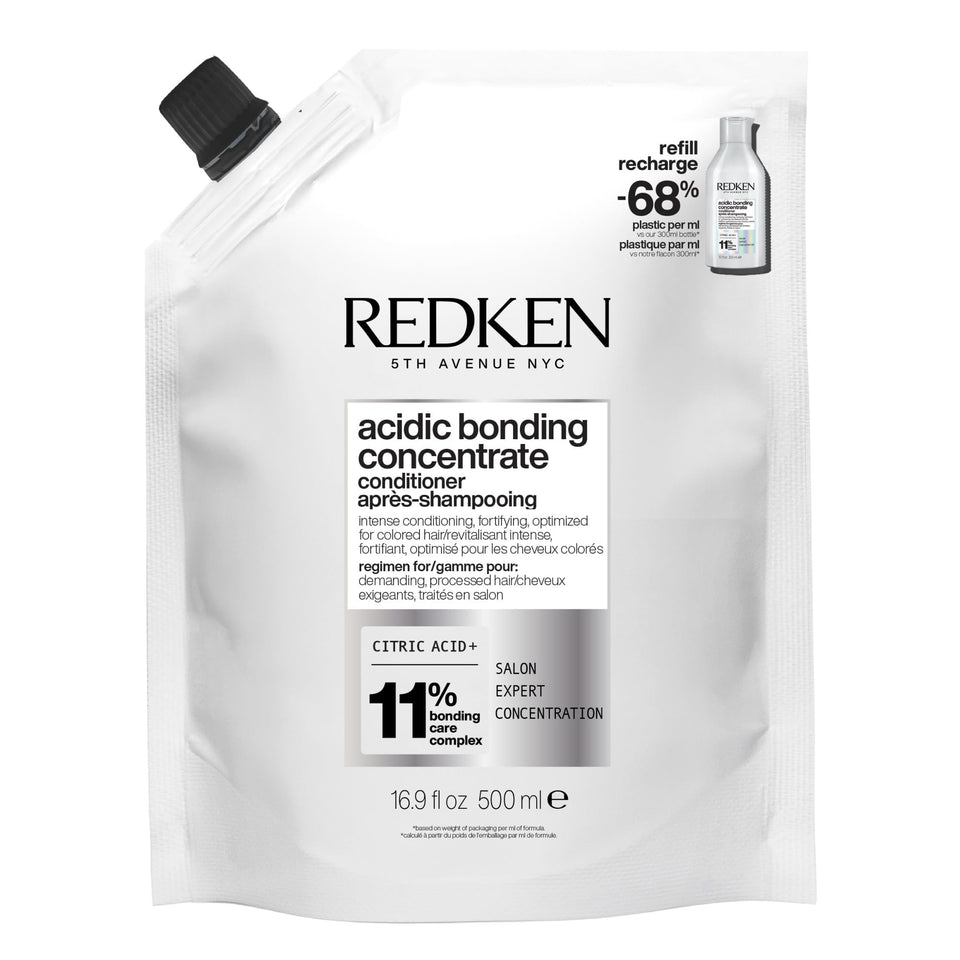 Redken front packaging shows label and concentrated conditioner benefits