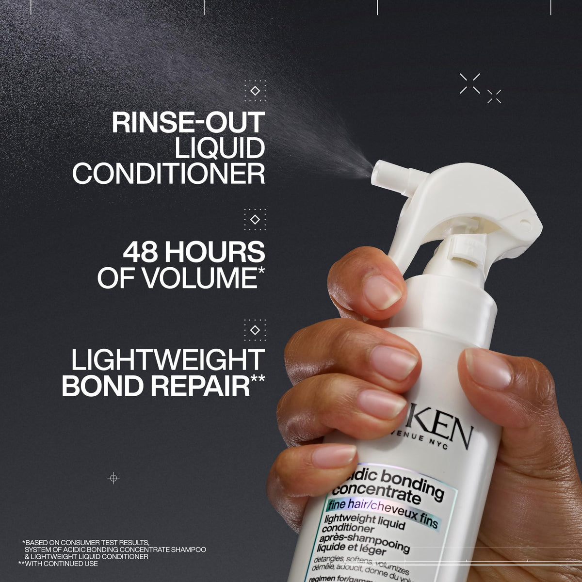 Redken spray nozzle detail demonstrating precise, lightweight application benefit