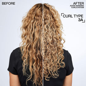 Redken before and after curls demonstrating improved definition and reduced frizz benefit