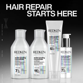 Redken styled hair after use showing strengthened, color-safe, glossy finish