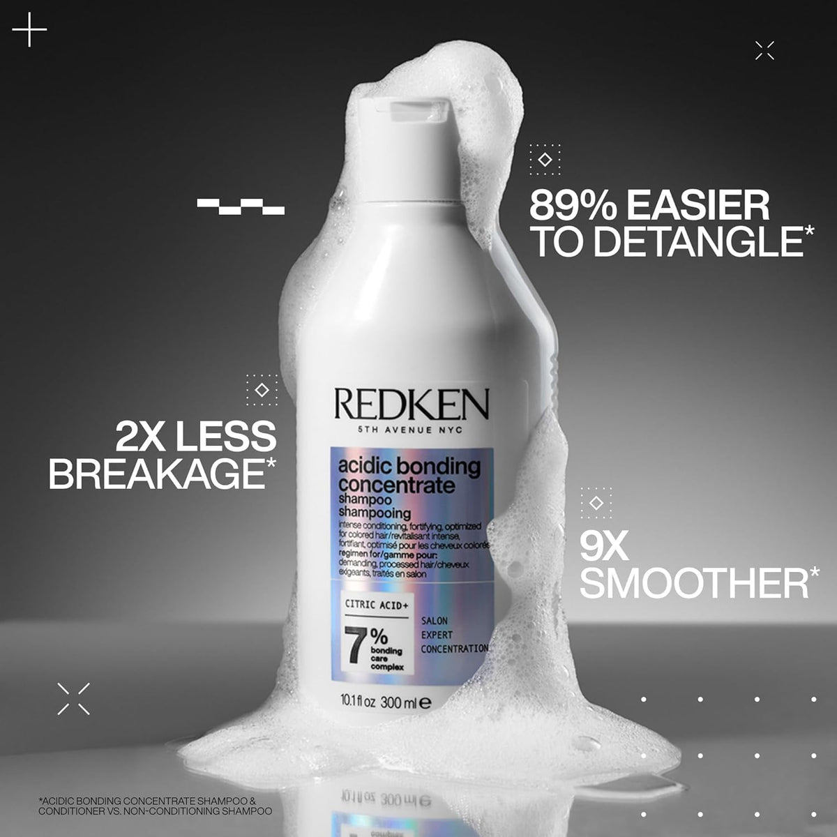 Redken shampoo thick texture on hand being dispensed, highlighting concentrated use