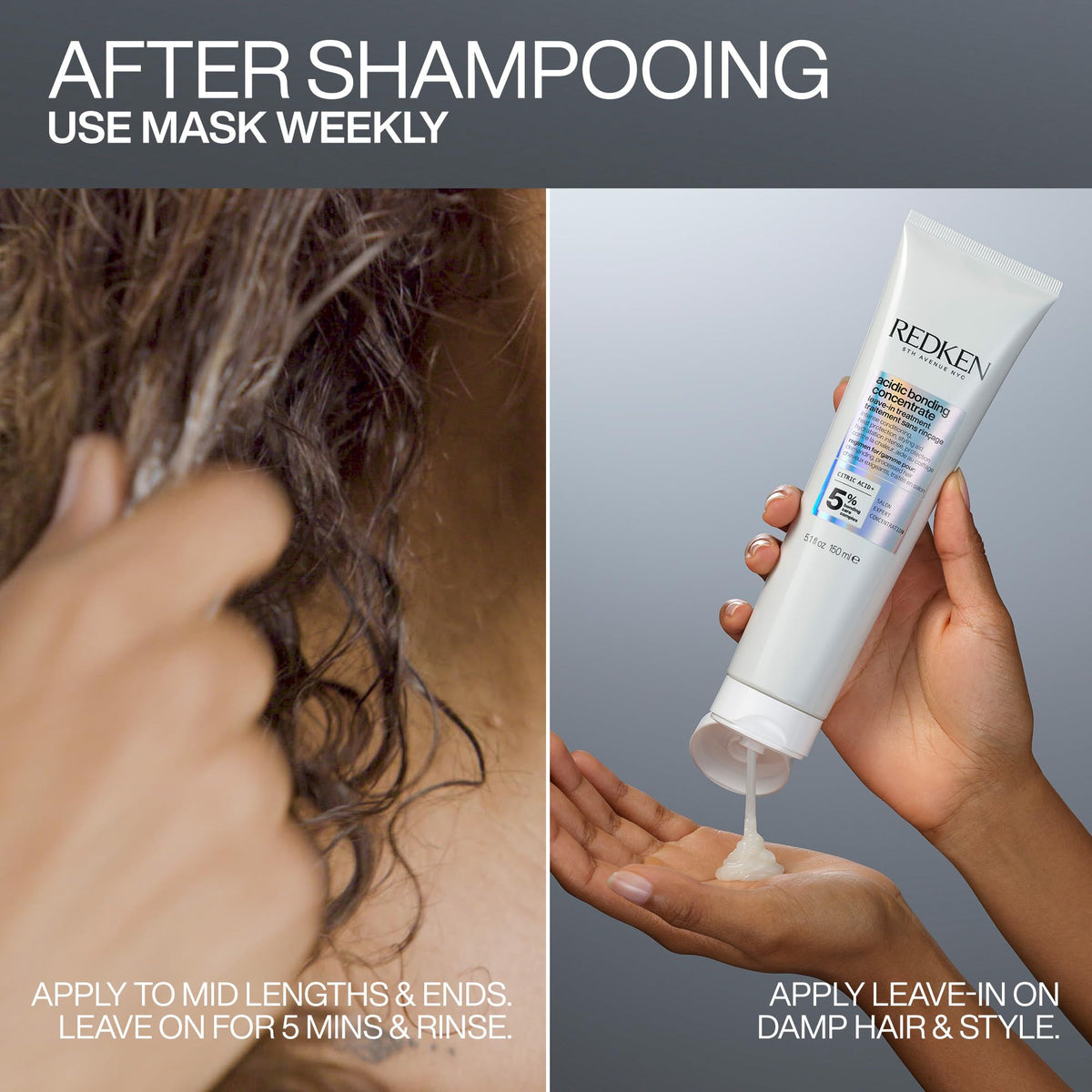 Redken in shower next to shampoo illustrating complete regimen benefit
