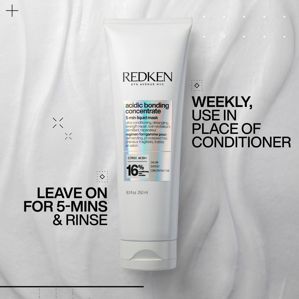 Redken acidic bonding concentrate next to ruler showing compact 1 fl oz travel size