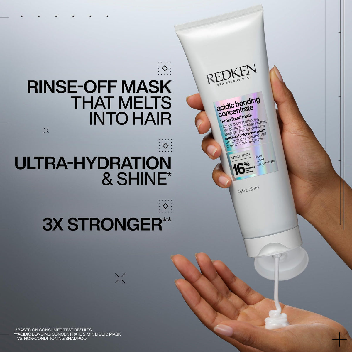 Redken acidic bonding concentrate close-up texture on hand showing lightweight spreadability