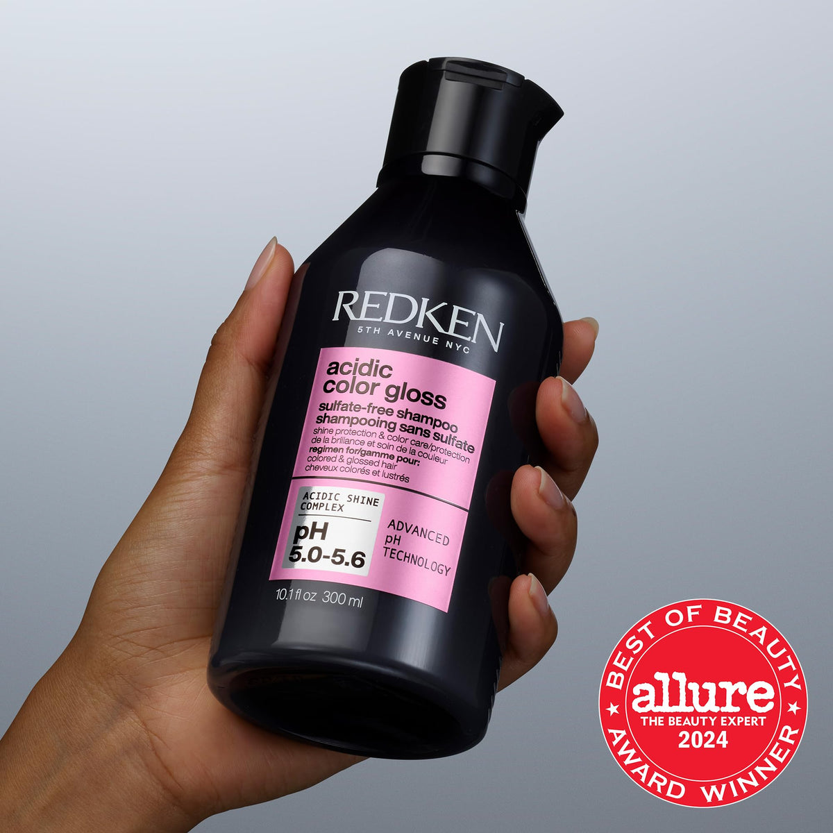 Redken before and after comparison showing improved color vibrancy and enhanced glossy shine