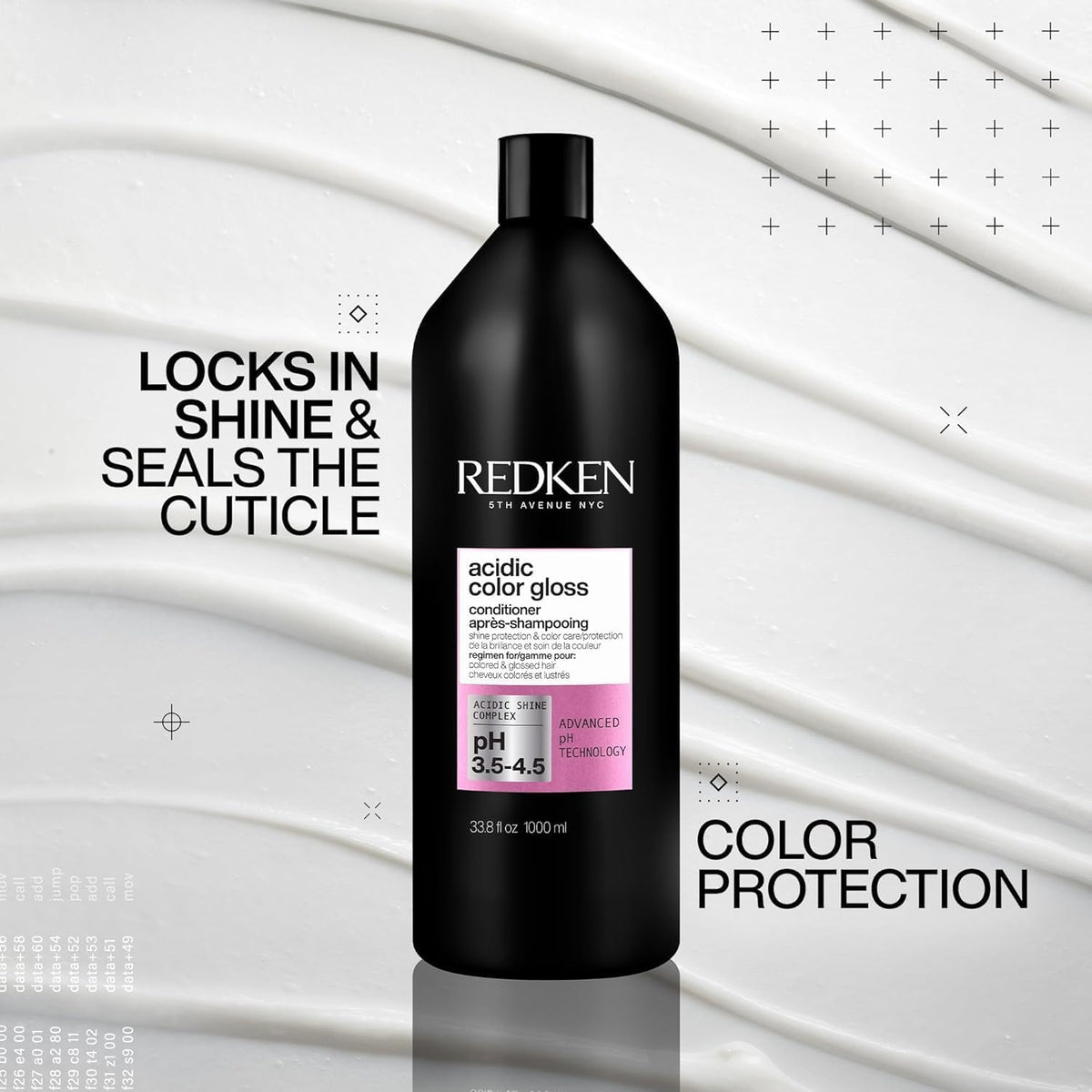 Redken conditioner being applied in shower for conditioned, glossy hair