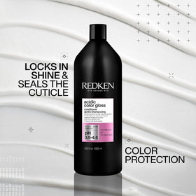Redken conditioner being applied in shower for conditioned, glossy hair