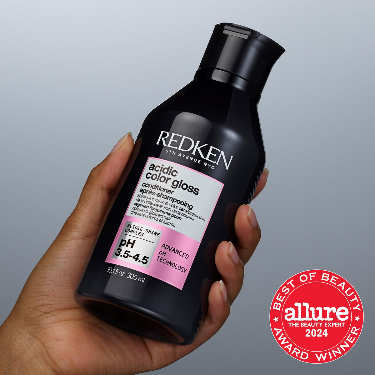 Redken label detail highlighting product name and color-care benefits