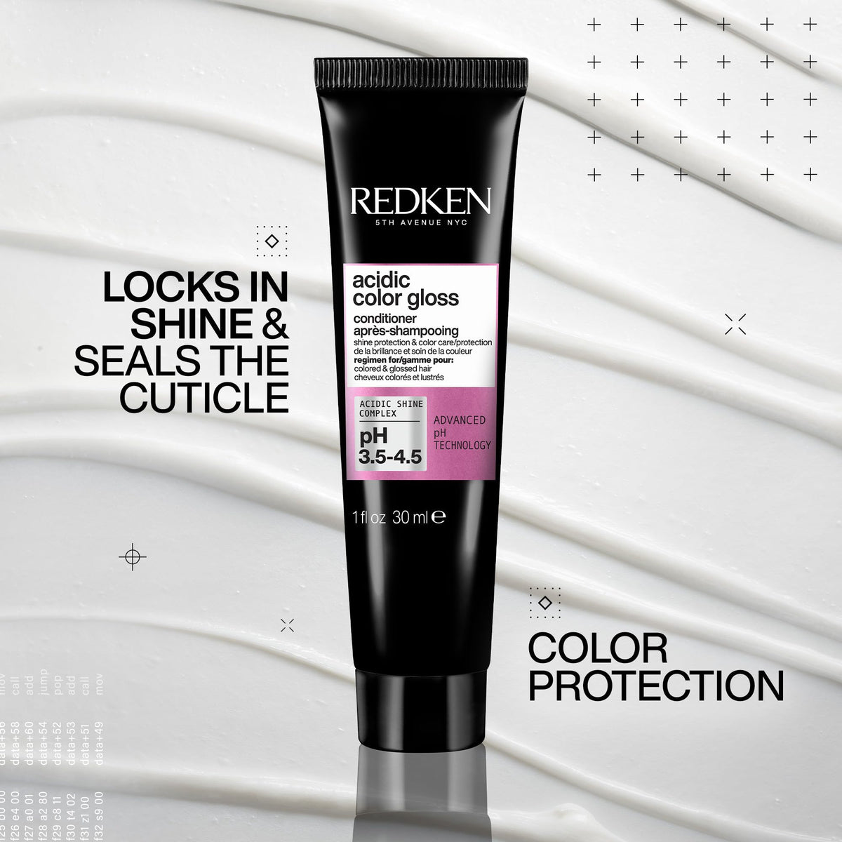 redken label close-up highlighting product name and benefits