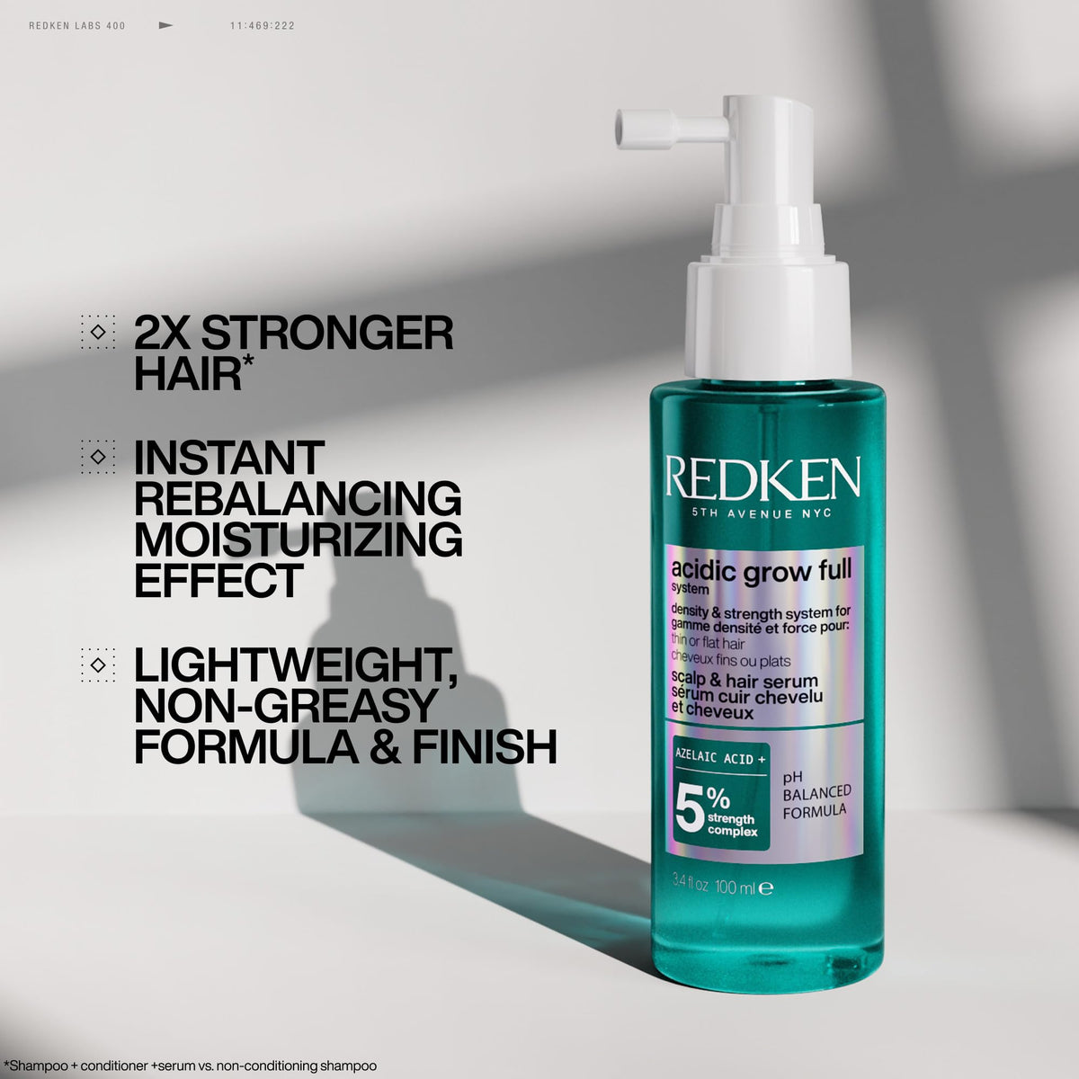 Redken 3.4 fl oz bottle next to ruler for size comparison benefit