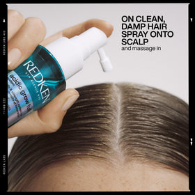 Redken bottle in hand for size comparison demonstrating travel-friendly benefit