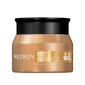 Redken front packaging of All Soft All-In Mask showing product branding and size benefits