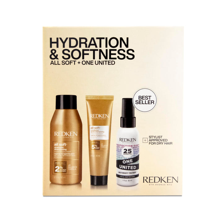 Redken front packaging showing travel trio and brand benefits