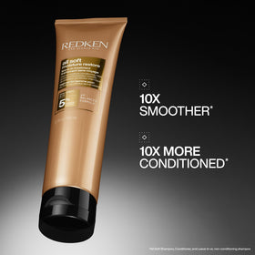 Redken product texture pouring from nozzle, demonstrates lightweight moisturizing consistency