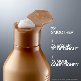 Redken All Soft pump dispensing creamy conditioner for easy application and controlled use