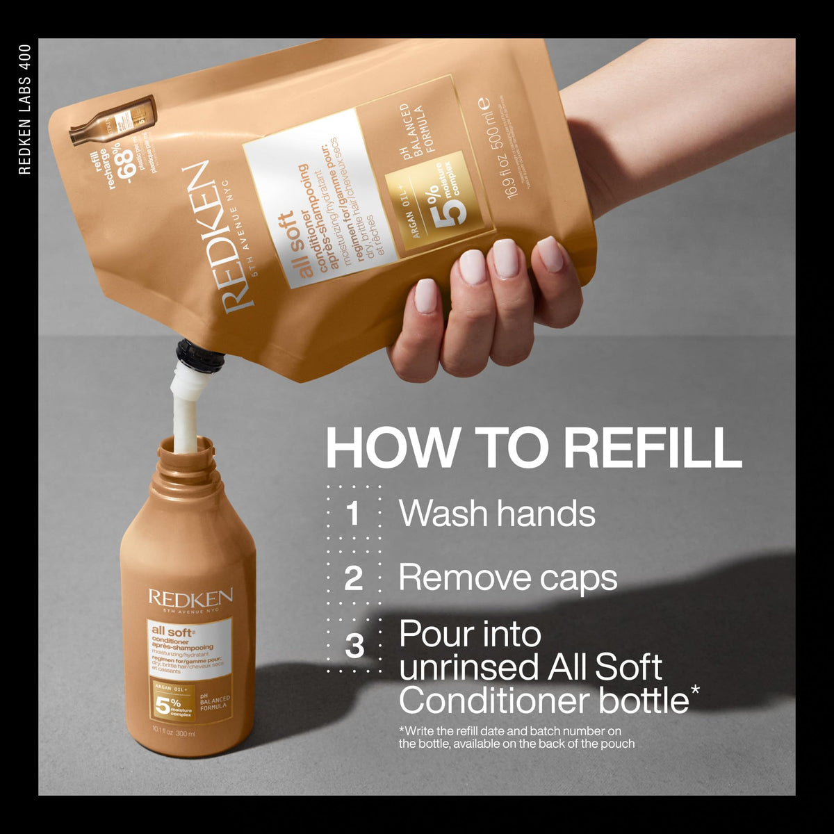 Redken refill next to common items showing size and economical value