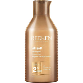 Redken All Soft shampoo front bottle shows hydrating benefits