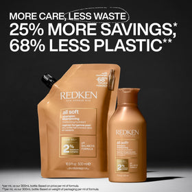 Redken refill placed on bathroom shelf showing convenient everyday use benefit