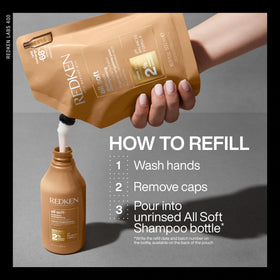 Redken refill next to original bottle showing compact refill size advantage