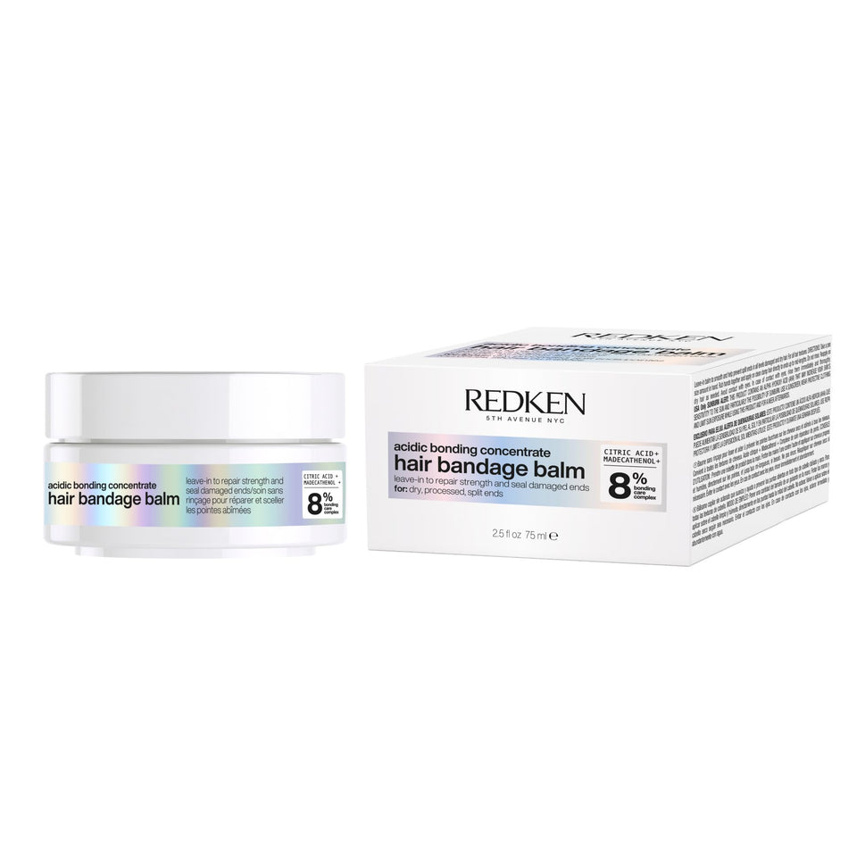 Redken bandage balm front packaging showing product and benefits