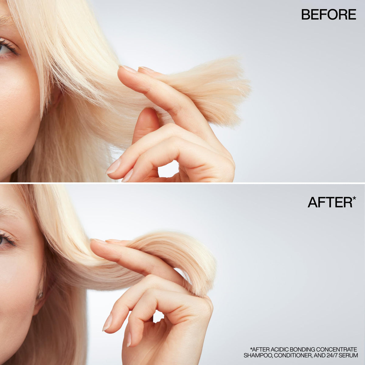 Redken before and after comparison illustrating smoother hair benefits